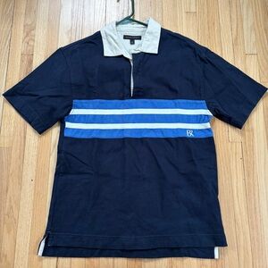 Men's Navy Blue Short Sleeve Polo Jersey Shirt with Stripes
